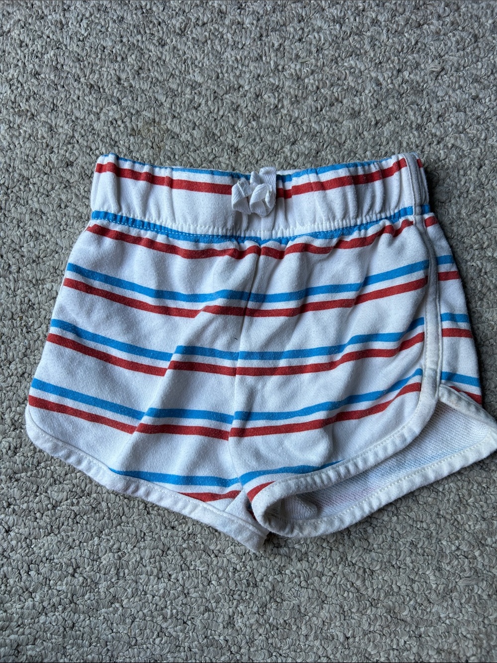 Striped White Girls' Knit Shorts with Red & Blue Stripes